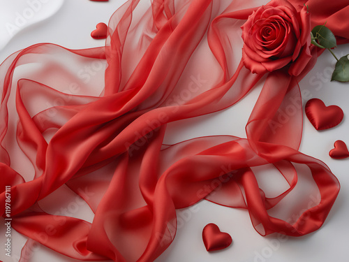 Red Roses with Satin Ribbon and Glowing Lights: Romantic Floral Arrangement