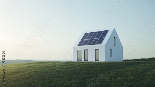 Wallpaper Mural Eco-Friendly Modern House with Solar Panels on a Green Hill Torontodigital.ca