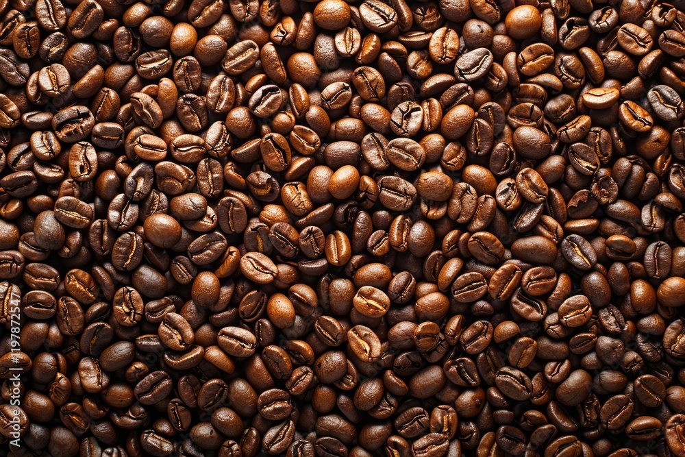 Fototapeta premium Image of Big pile of fresh roasted coffee beans. Professional photo for food blog