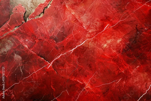 Image of Crimson red marble pattern with white veins. Texture for background usage photo