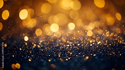 a dark background with gold and blue lights on it