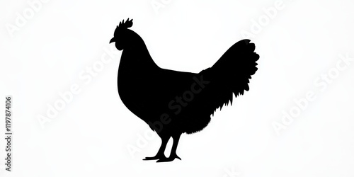 A striking silhouette of a chicken against a clean white backdrop.