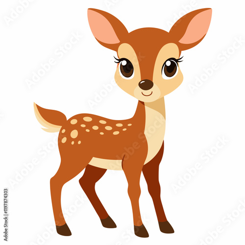 Cute cartoon bambi fawn isolated on white background. Side view. Vector illustration.