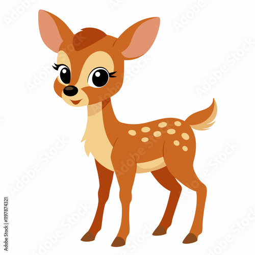 Cute cartoon bambi fawn isolated on white background. Side view. Vector illustration.