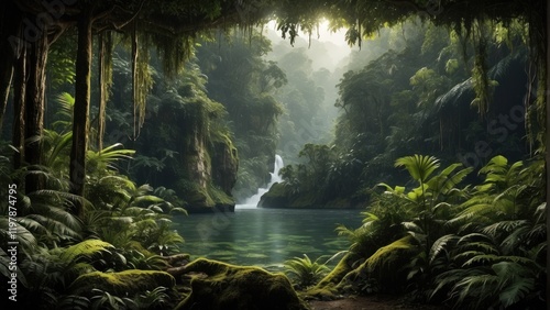 Beautiful rays of sun in exotic forest