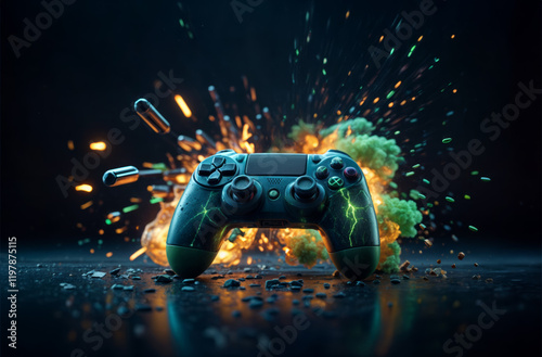 gamepad or joystick, Neon glowing 
