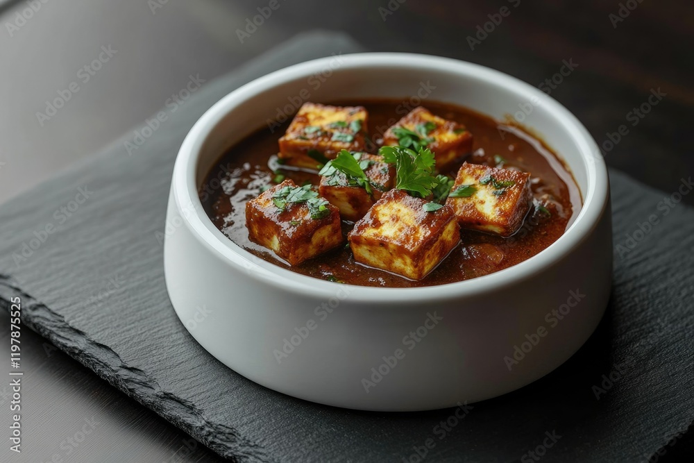 Delicious Indian paneer curry in a rich, brown sauce, garnished with fresh cilantro. Delicious Indian paneer curry in a rich, brown sauce, garnished with fresh cilantro.