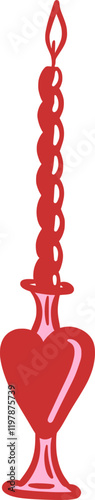 Illustration of a candle in a heart-shaped holder, symbolizing love and warmth. Cute hand drawn vector clipart element for Valentine's Day.
