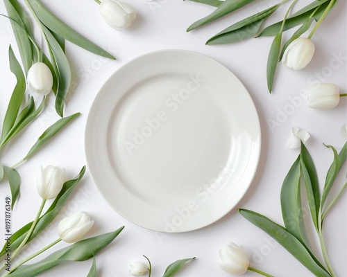 Minimalist White Tulip Arrangement on Wooden Texture – Pure and Elegant