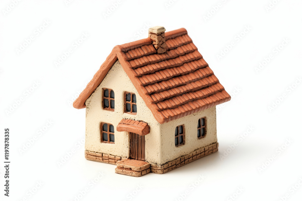 Charming miniature house model with terracotta roof and cream walls. Charming miniature house model with terracotta roof and cream walls.