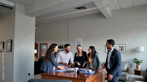 Wallpaper Mural Laughing colleagues in the office, sharing a lighthearted moment, promoting a positive and collaborative work environment. Torontodigital.ca