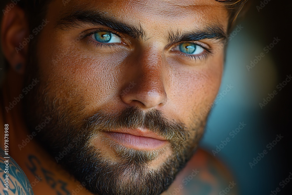 Fototapeta premium Close-up Portrait of a Man with Blue Eyes and Beard