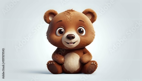 Adorable Brown Bear Cub: A Charming 3D Render photo