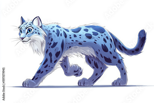 Majestic blue snow leopard strides, elegant and powerful. photo