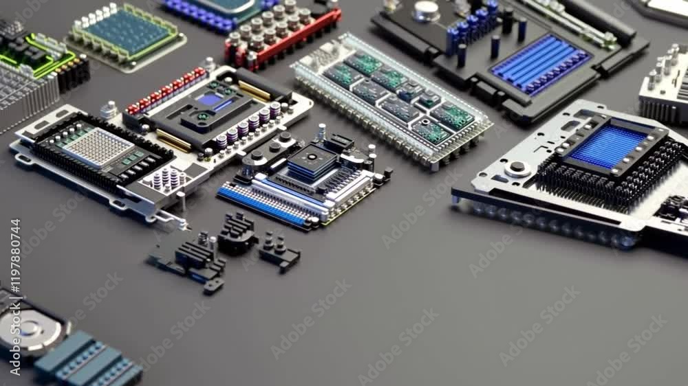 Intricate design of CPUs, microchips, computing processors, and electronic circuit boards, showcased in a looping video highlighting advanced technology and innovation. Intricate design of CPUs, microchips, computing processors, and electronic circuit boards, showcased in a looping video highlighting advanced technology and innovation.
