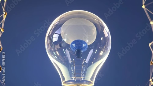 Bright electric light bulb with polygonal connections on a dark blue background, symbolizing innovation, artificial intelligence, and business success.