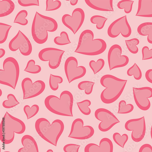 Seamless pattern with pink hearts on a light pink background. Valentine's day background.