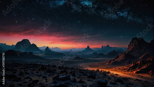 Enchanting landscape of alien planet and space surface