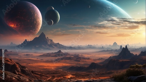 Enchanting landscape of alien planet and space surface