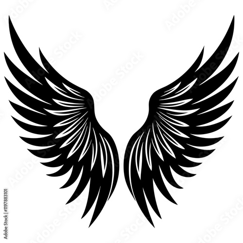 Angel Wings silhouette vector art. Angel Wings vector Icon Design, classic beautiful angel wings, Vector illustration isolated on transparent background