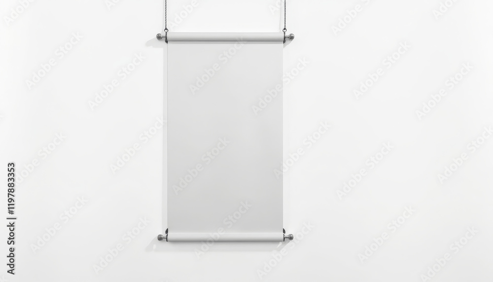 Blank scroll hanging on a white wall Blank scroll hanging on a white wall