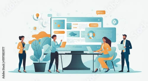 Group of people are working on a computer screen