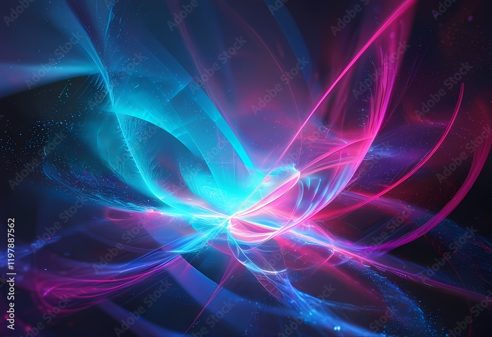 Quantum Light Fractals. A futuristic background featuring fractal light patterns in the form of quantum particles, shifting and pulsing in different shades of neon purple, blue, and pink. Quantum Light Fractals. A futuristic background featuring fractal light patterns in the form of quantum particles, shifting and pulsing in different shades of neon purple, blue, and pink.