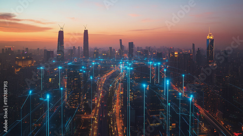 Wallpaper Mural Abstract business man stands on the peak of success amid tall, innovative Smart city and graphs with statistics to analyze business potential and predict future developments in company growth. Torontodigital.ca