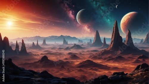 Enchanting landscape of alien planet and space surface