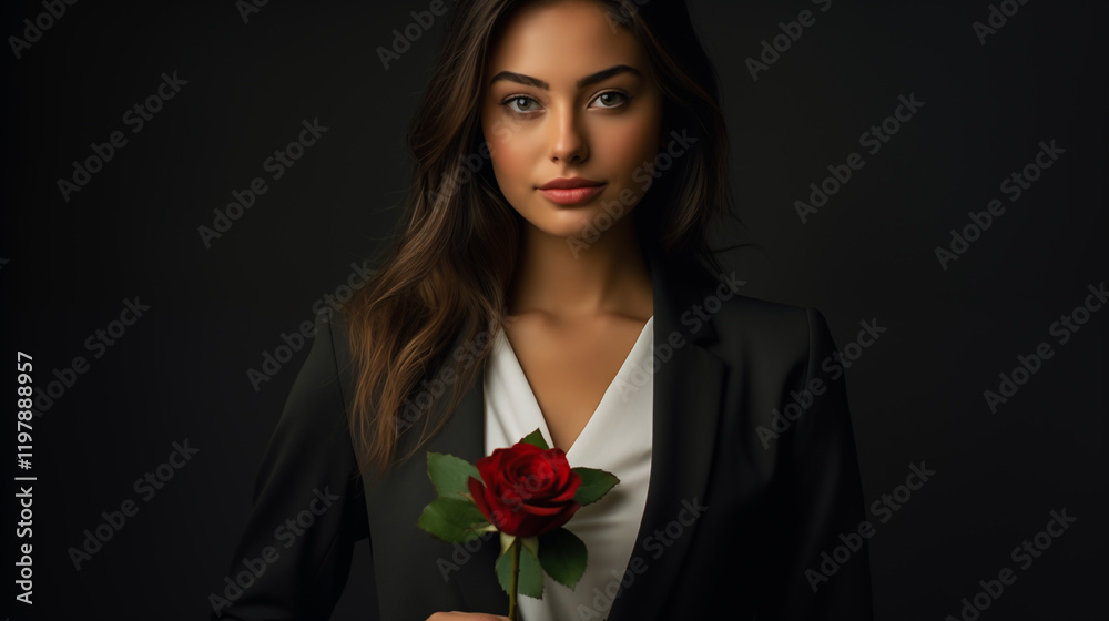 portrait of a woman with red rose portrait of a woman with red rose