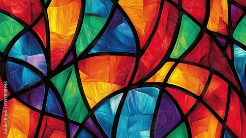 Vibrant stained glass window pattern for backgrounds.