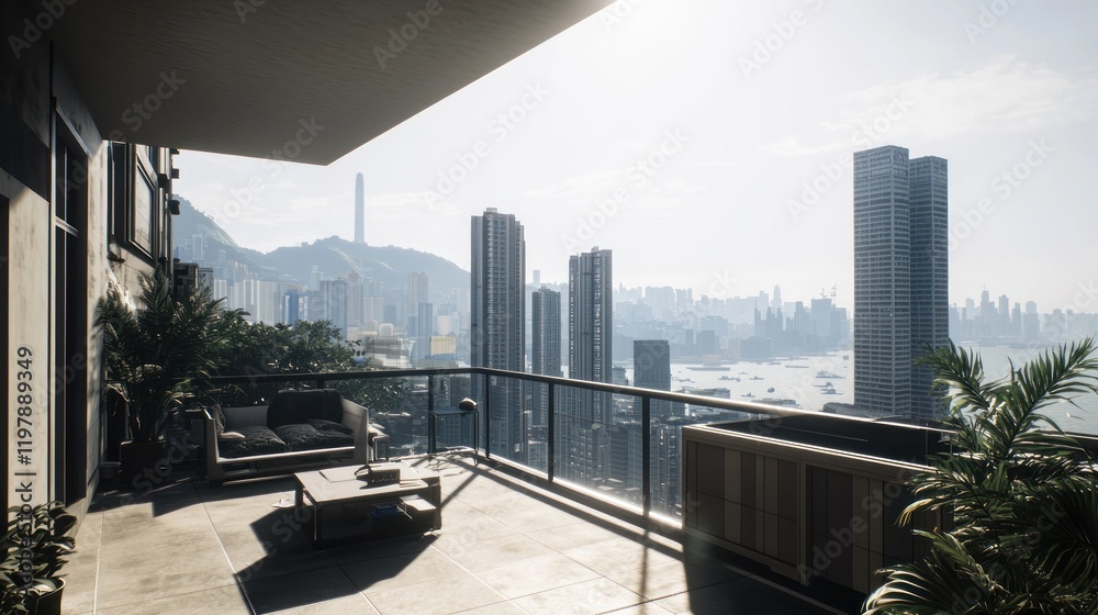 Obraz premium Cityscape Balcony Relaxation Hong Kong Sunrise