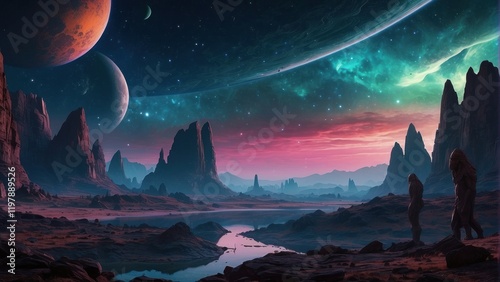 Enchanting landscape of alien planet and space surface