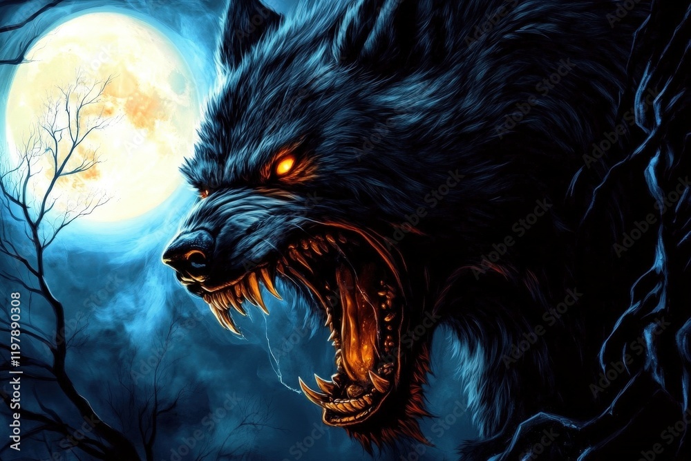Captivating image of a werewolf in a forest, howling with fervor under the lunar light. Captivating image of a werewolf in a forest, howling with fervor under the lunar light.