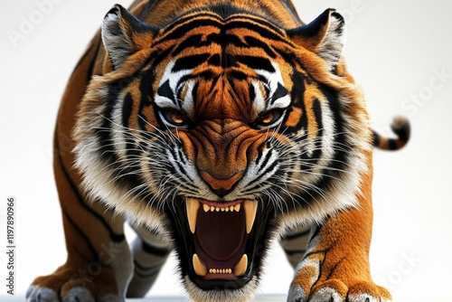 Close-up of an aggressive tiger highlighting its teeth photo