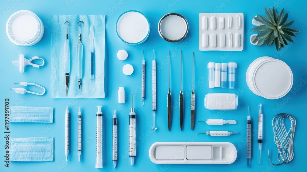 Essential medical accessories arranged in a flat lay Essential medical accessories arranged in a flat lay