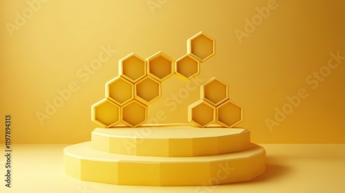 A stunning honeycomb background sets the stage for this product podium display.