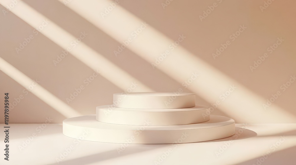 Obraz premium Elegant white display stand on a soft pastel backdrop.
