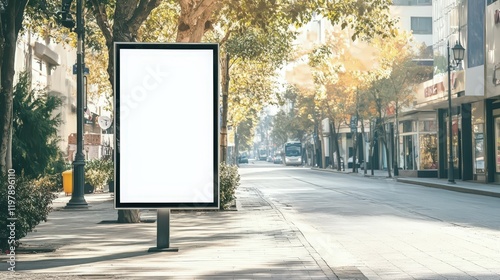 Street corner advertisement mockup in a shopping setting.