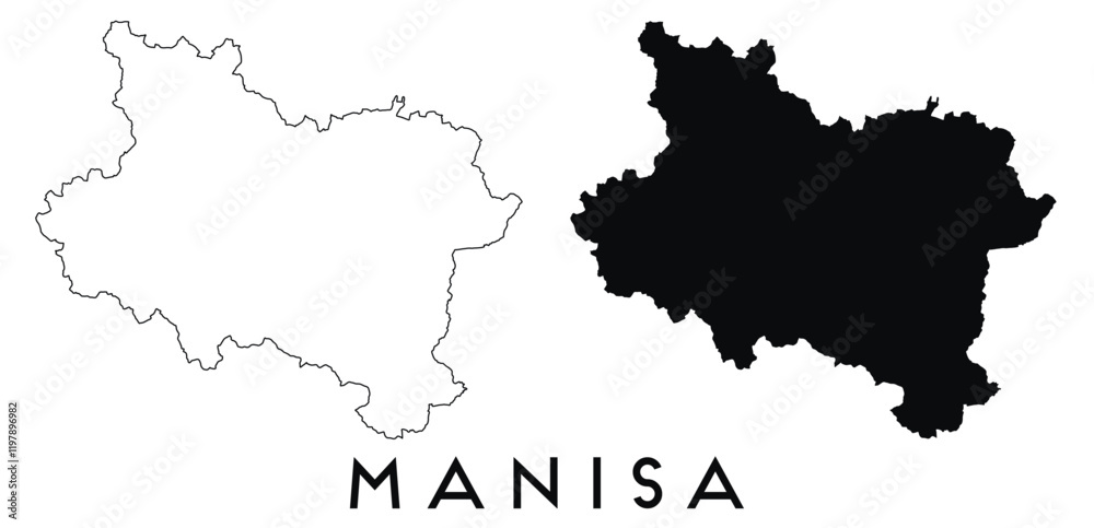 Fototapeta premium Manisa Turkey map outline and black silhouette vector