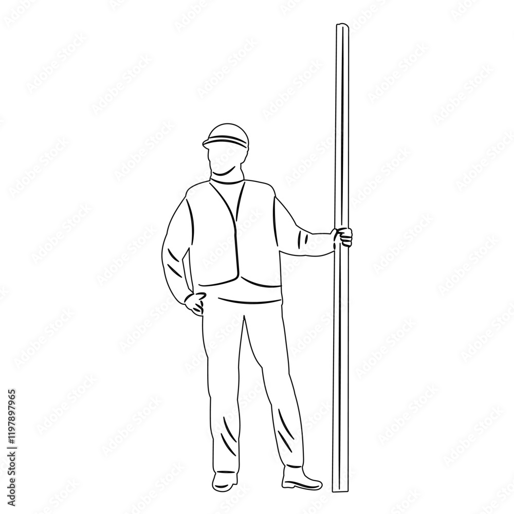 Fototapeta premium outline builder on white background sketch
