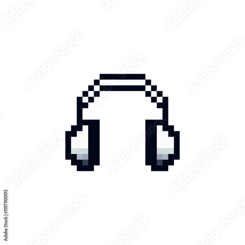 Pixel headphones vector icon. Headphones in pixel 8 style. Computer device for music vector. Headphones icon.