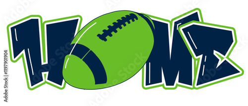 Home - Navy blue and neon green football ball -, sport vector graphics, hockey, for street art - graffiti lettering typography - art illustration - multicolor - writen
