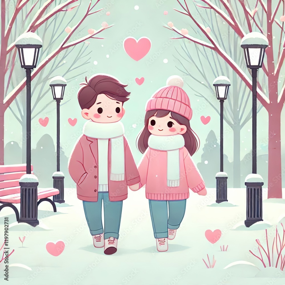 Cute Couple Holding Hands in Winter Cute Couple Holding Hands in Winter