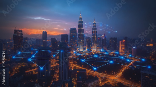 Wallpaper Mural Abstract business man stands on the peak of success amid tall, innovative Smart city and graphs with statistics to analyze business potential and predict future developments in company growth. Torontodigital.ca