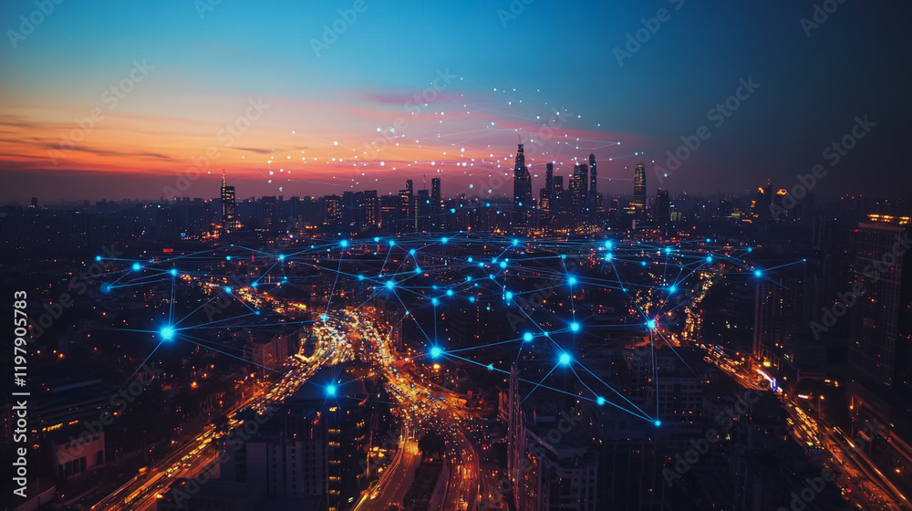 custom made wallpaper toronto digitalAbstract business man stands on the peak of success amid tall, innovative Smart city and graphs with statistics to analyze business potential and predict future developments in company growth.