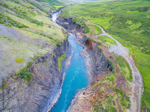 Aerial view of Stuðlagil Ca...