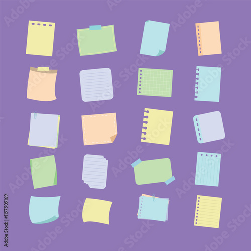 Collection of Colorful Sticky Notes for Office Use Hand Drawn Flat Design