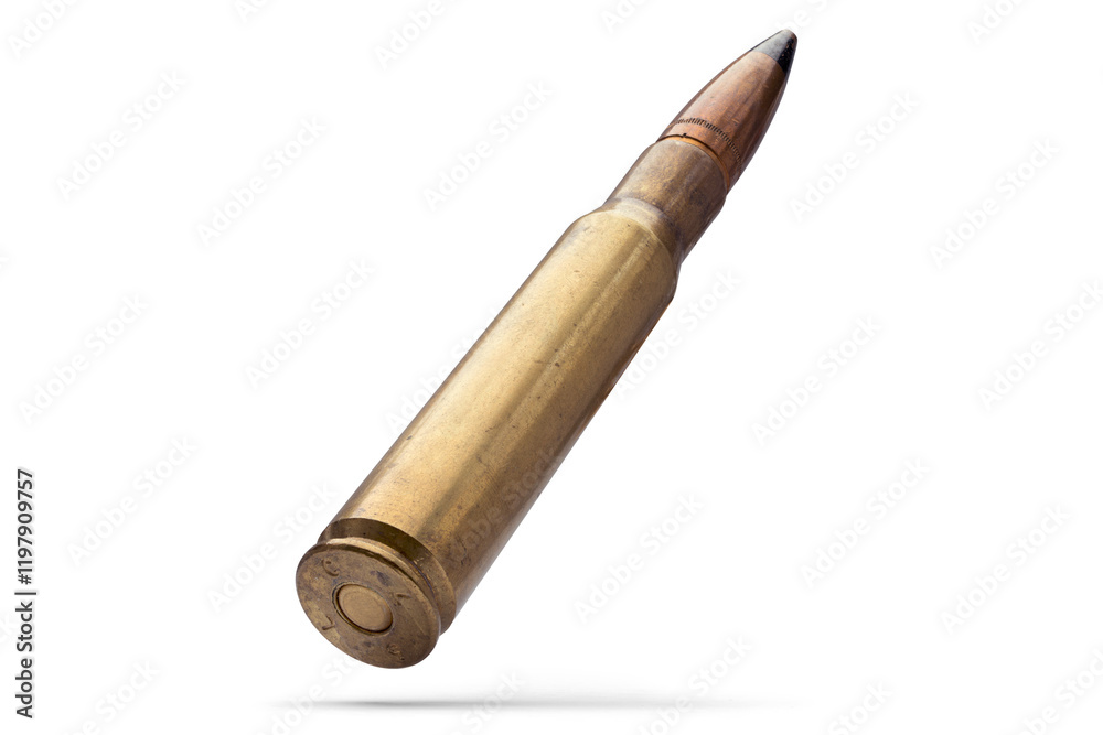 Detailed .50 Caliber Bullet Ammunition with Brass Casing – Military-Grade Precision Ammunition Display Isolated with transparent shadow Detailed .50 Caliber Bullet Ammunition with Brass Casing – Military-Grade Precision Ammunition Display Isolated with transparent shadow