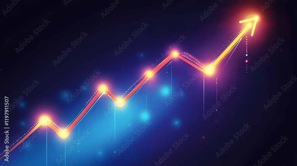 A visually striking image of a glowing upward trend graph against a dark background A visually striking image of a glowing upward trend graph against a dark background